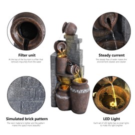 LEISU 6-Tiers Outdoor Indoor Fountains Modern Resin Floor-Standing Cascading Water Feature Fountain with LED Lights,Garden Deck Patio Porch Backyard Court (Wall Molding)