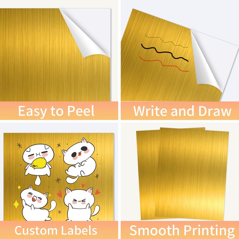 Gold Printable Sticker Paper, 20 Sheets Printable Holographic Gold Sticker