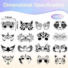 FYSUIMU 16Pcs Face Paint Stencils Halloween Cute Animal Face Body Painting Stencils Reusable Tattoo Painting Templates for Holiday Makeup Art Supplies