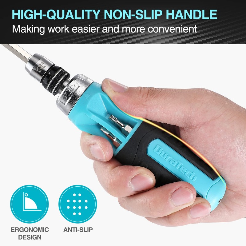 DURATECH 2PCs Ratcheting Screwdriver Set, 12-in-1 Multi-bit Standard/Stubby Screw Driver
