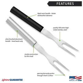 Rada Cutlery Carving Fork Stainless Steel Tine Steel Resin Made in USA, 9-1/2 Inches, Black Handle