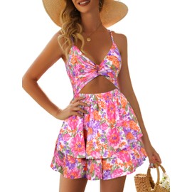 AGERWAY Rompers For Women Rompers For Women Dressy Summer Jumpsuit For Pink Floral Romper Short Romper M
