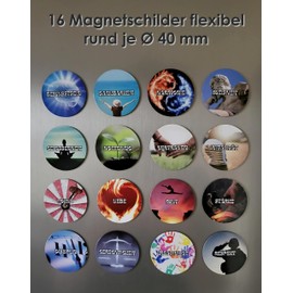 Mind Set of 16 Fridge Magnets for Motivation and Mindfulness Ideal as Small Gifts Round Flexible 40 mm Each