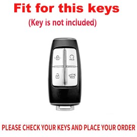 TECART Leather Key Fob Cover Fit for Genesis GV70 GV80 2022 Smart Key Case Shell Protection with Keychains 4 Button, Black
