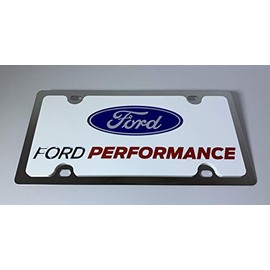 Eurosport Daytona- Compatible with -, Stainless Steel License Plate- Ford Performance White Background, L/W Blue UV Logo, Mirror Ford and Red Performance Word
