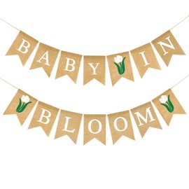 GCQQ Baby In Bloom Banner, No DIY Baby in Bloom Burlap Banner,Baby In Bloom Banner with Floral, Rustic Baby In Bloom Banner for Baby Shower, Welcome Baby Party Decorations（Rose）