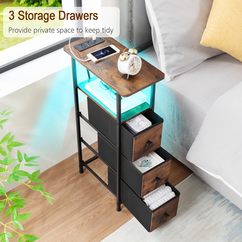 LOAKEKEL Narrow End Table Living Room with Charging Station, Skinny