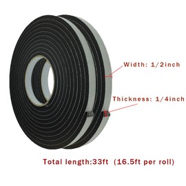 TAPEGO Adhesive Foam Tape Weather Stripping Door Seal Sticky Foam Strip Insulation Soundproofing Tape Single Sided Closed Cell Foam Tape 1/4 Inch Thick x 1 Inch Wide,2 Rolls