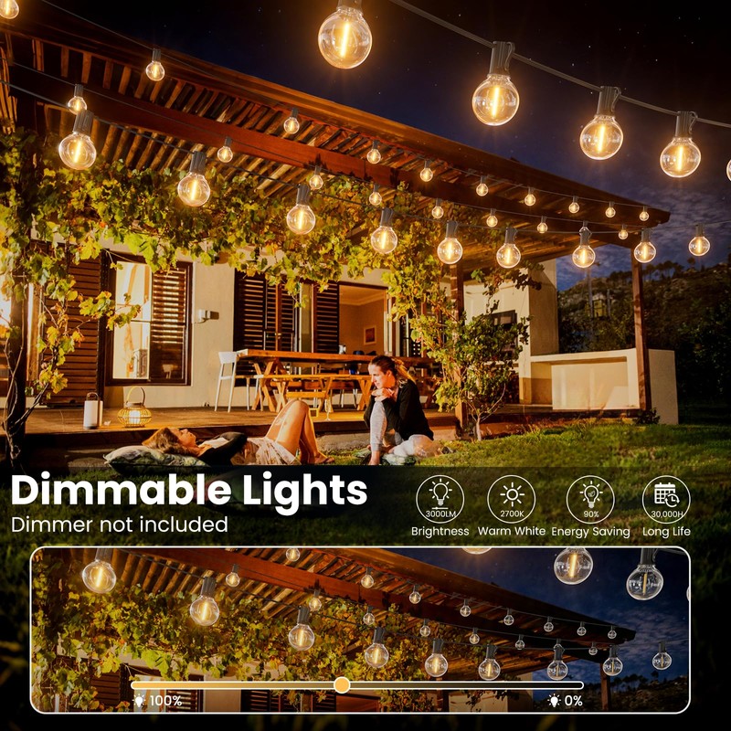 RTTY 200FT Outdoor String Lights Expandable System with 100 G40