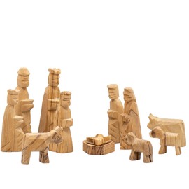 VILLAGE GIFT IMPORTERS Handcarved Olive Wool Nativity Set Figures Crafted in The Holy Land
