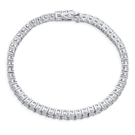 Bling Jewelry Bridal Jewellery Two Rows Fashion Statement AAA Cubic Zirconia Wide Tennis Bracelet for Women Wedding Rhodium Plated Brass 7.5 Inches, Stone, Cubic Zirconia