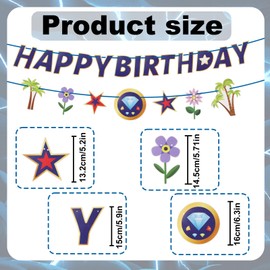 SAVITA Cartoon Happy Birthday Banner, Pre-Strung Game Theme Party Decorations Hanging Backdrop Decor for Girls Boys Birthday Party Baby Shower Supplies