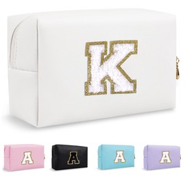 Lohhbve Small Minimalism Cute A-Z Makeup Bag, PU Leather Waterproof Cosmetic Bag Daily Use Toiletry Cosmetic Pouch, Portable Storage Travel Toiletry Bag for Women Girls Essential Cosmetic Organizer