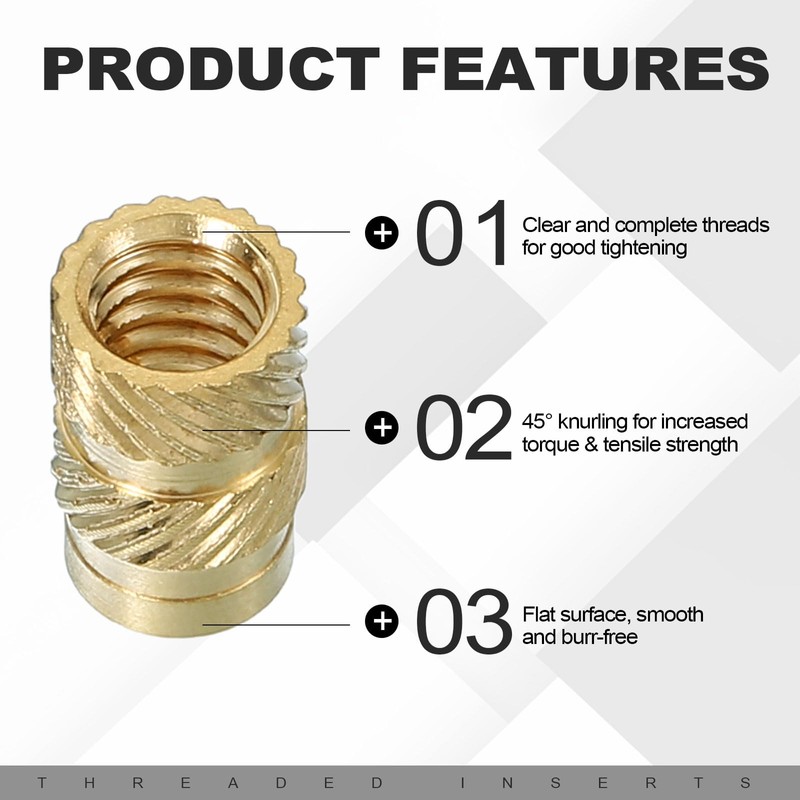 PATIKIL Threaded Inserts M2.5x6x4mm, 100 Pcs Brass Heat Set Insert