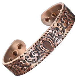 Wide Copper Magnetic Bracelet Men Women Pure Copper Bangle Neodymium Magnets Good Luck Bracelet Adjustable The Horseshoe-HSC (M: Wrist 16.5-19.5cm/6.5-7.6")