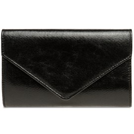 Caspar TA424 Stylish Elegant Women's Metallic Envelope Clutch Bag Evening Bag with Long Chain, black