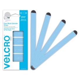 VELCRO Brand Face Mask Extender Straps 4pk Light Blue, 12” x 1” Comfortable and Adjustable Ear Savers, VEL-30692-USA