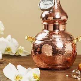 Pure Copper Alembic Still Kit para aceites esenciales e hidrosol con termómetro, compatible con inducción y llama abierta