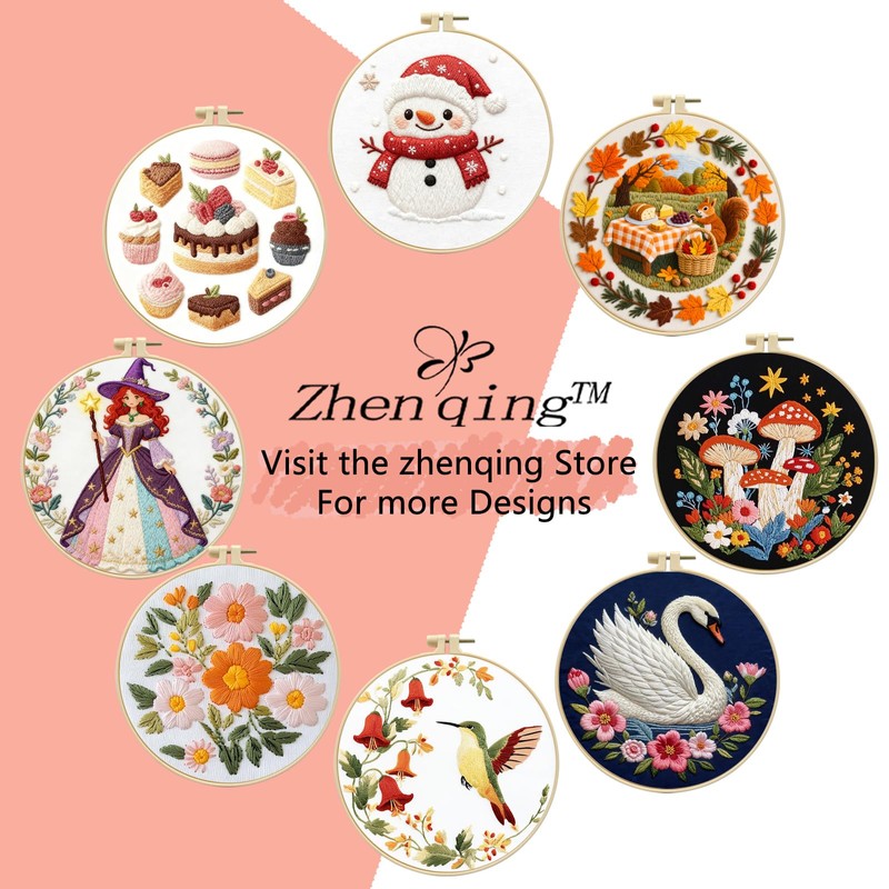 Zhenqing Pansy Embroidery Kit for Beginners, Pre-Printed 29x29cm Cotton Fabric