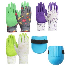 APOMOONS 3 Paare Gartenhandschuhe Damen mit Knieschoner, Latex Beschichtete Handschuhe Arbeitshandschuhe Garten Umweltfreundliche Schutzhandschuhe für Hof Reinigung Gartenarbeit Pflücken Pflanzen
