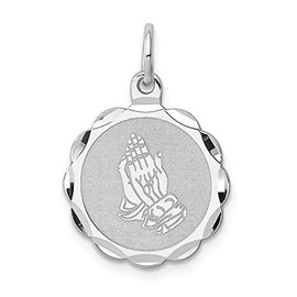 Saris and Things 925 Sterling Silver Praying Hands Disc Charm Pendant