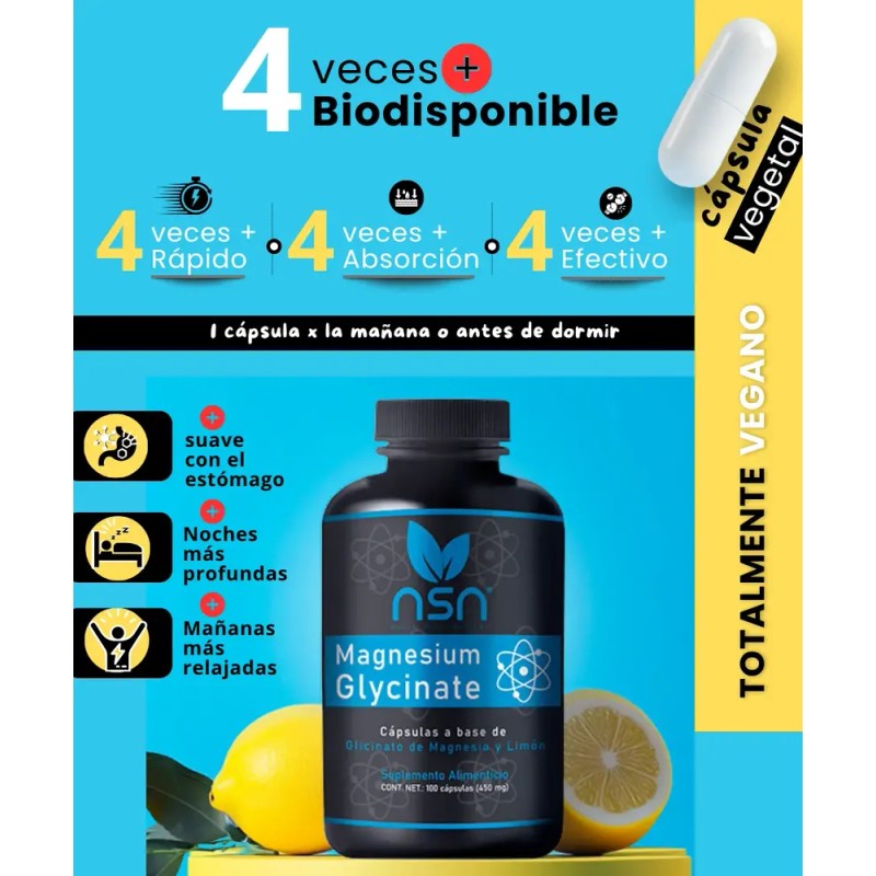 Glicinato de Magnesio NSN 100% Quelado Alta Absorción Vegano 100
