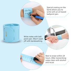 NEX&CO Wearable Nurse Notepad Wristbands, 2 Pack Silicone Reminder Bracelet Write On Memo, Dry Erase Slap Sticky Notes w/Ruler, Gifts for ADHD, Dementia, Vet Techs, ED/ER/RN Nurse, LPN/RVN (Blue)