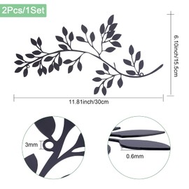 CREATCABIN 2Pcs Metal Tree Leaf Wall Decor Vine Olive Branch Leaf Wall Art Hangings Iron Black Gift Decorations for Indoor Outdoor Bedroom Living Room Housewarming Cafe 11.81 x 6.10 Inch