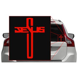 Jesus Cross Christian [Pick Any Color] Vinyl Transfer Sticker Decal for Laptop/Car/Truck/Window/Bumper (10in x 7.4in, Red)