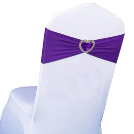 WYFMYD Purple Chair Sashes 25 Pack Spandex Purple Sashes for Chairs Universal Stretch Chair Sashes Band with Heart Buckle Slider for Wedding Banquet Party Decorations