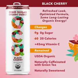 OCA ZERO Black Cherry, Organic energy drink, zero sugar, gluten-free, vegan plant-based, 12 Fl Oz (12-pack)