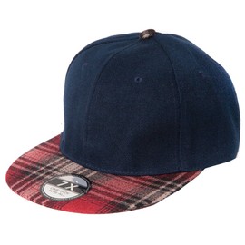 Accessoryo Navy Blue Snapback Flatbill Cap with Scottish Tartan Front Peak Design