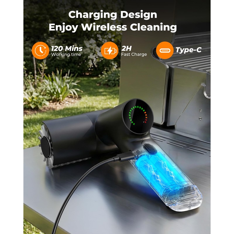 Electric Grill Brush, 3-Speed Cordless High-Speed Motor BBQ Grill Cleaner