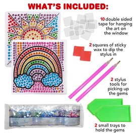 Window Art Suncatcher Kit for Kids - Suncatcher Craft Kit for Girls 6 7 - Window Art Craft for Kids Art Projects with Gems, Stylus Tools, Trays, Hanging Tape, and More - Birthday Crafts for Toddlers