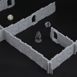 30 Piece Interlocking Wall Terrain Set, Interlocking Gray Stone Walls with Doorways, Tabletop Gaming Scenery for DND and Pathfinder