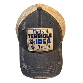 Popfizzy Terrible Idea Vintage Trucker Hat for Women and Men, Jersey Shore Hat, Funny Gifts for Friends, Adult Humor Caps