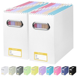 BALEINE File Organizer Box, Cardboard File Folder Organizer with Handle for Letter Size, Portable Collapsible Hanging Filing Box for Home Office Document Storage (2 Pack, White)