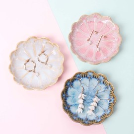 Ceramic Trinket Dish Ring Dish for Jewellery, Trinket Tray Jewelry Plate Dish for Rings, Earrings, Necklace, Gifts for Women Birthday Wedding Engagement Gift, Pink