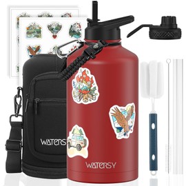 87oz Insulated Water Bottle (Cold for 48 Hrs),BPA Free&Leak Proof,1.5 Gallon Stainless Steel Water Flask,Water Jug with Straw Spout Lids for Gym,Hiking,Camping,Red