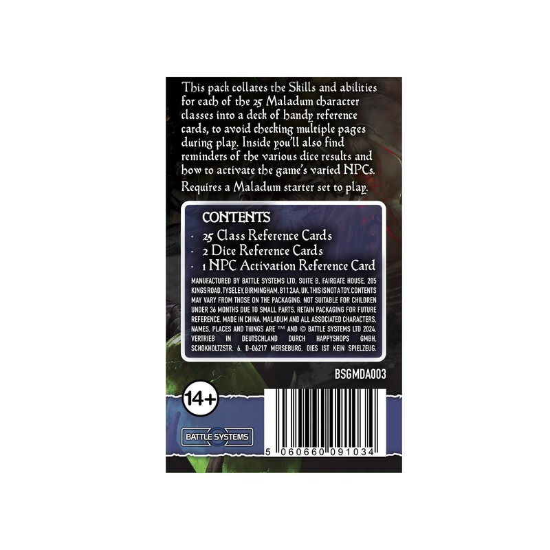 Battle Systems Maladum Reference Cards