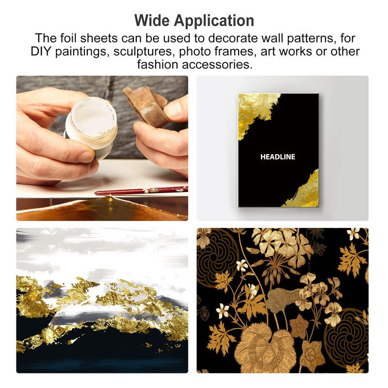MECCANIXITY Gold Leaf Foil Sheet, Black Leaf Papers, 3.3 x