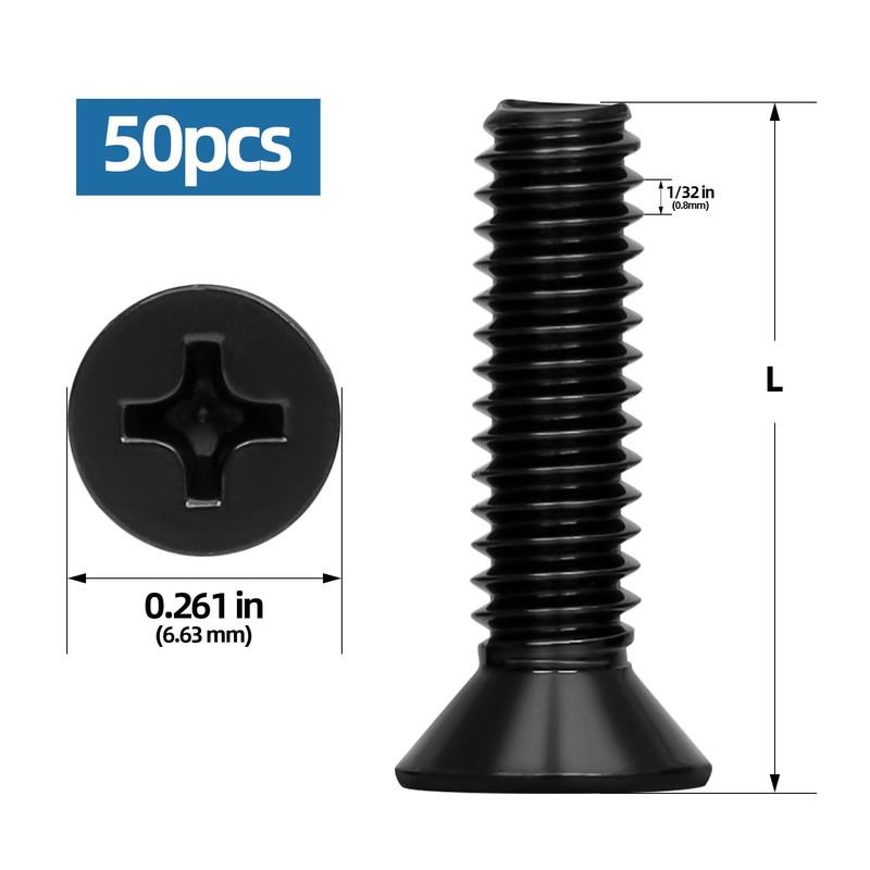 OUSCHR #6-32 x 1-1/2" Black Countersunk Flat Head Machine Screws,