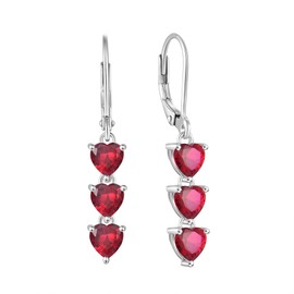 Oskani 925 Sterling Silver Heart July Birthstone Ruby Color Dangle Earrings for Women Dainty Drop Leverback Earrings Jewelry Birthday Presents for Wife