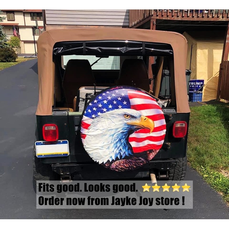 Spare Tire Cover, Wheel Cover with American Flag Eagle Waterproof
