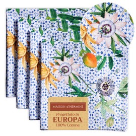 Maison d' Hermine Cloth Napkin 100% Cotton Set of 4 Decorative Washable Easter Table Napkins for Dining, Home, Wedding, Banquet, Buffet, Passiflora - Spring/Summer (45cm x 45cm)
