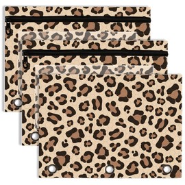 Hobbspring 3pcs 3 Ring Binder Pouch 25x18cm Leopard Print Pencil Case with Zipper Clear Window Cheetah Spots Pencil Binder Pockets for Office School Travel Daily Cosmetic Supplies
