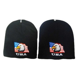 AES 8" U.S.A. USA American Bald Eagle Flag Embroidered Beanie Skull Cap Hat 677