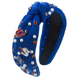 TETING GINING Independence Day USA Letter Crystal Pearl 4th July Patriotic Headband for Women (Blue, medium)