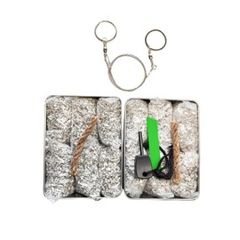 Emergency Fire Starter Magnesium 6 Bags Wax Infused Jute Rope Ferro Rod Striker Saw Wire for Camping Hiking Bushcraft Hurricane + Free Tin Container (12 Bags + 2 Wax Ropes + Ferro rod + Saw Wire)