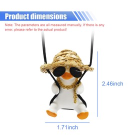 Swinging Duck Car Hanging Ornament, Cool Car Rear View Mirror Charm, Funny Auto Interior Pendant Accessories, Cute Car Decoration for Men Women (Cool Duck)